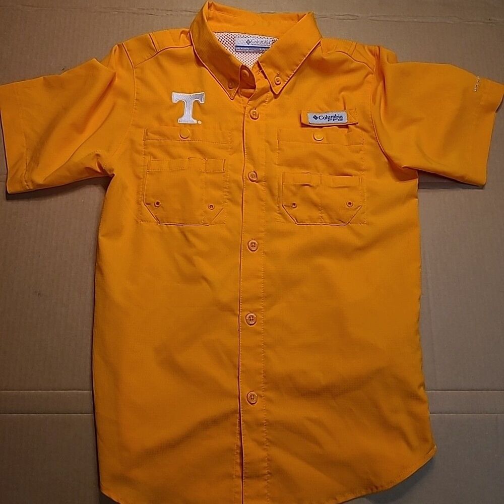 Columbia Youth Vented PFG Short Sleeve Shirt Medium Orange Tennessee Polyester